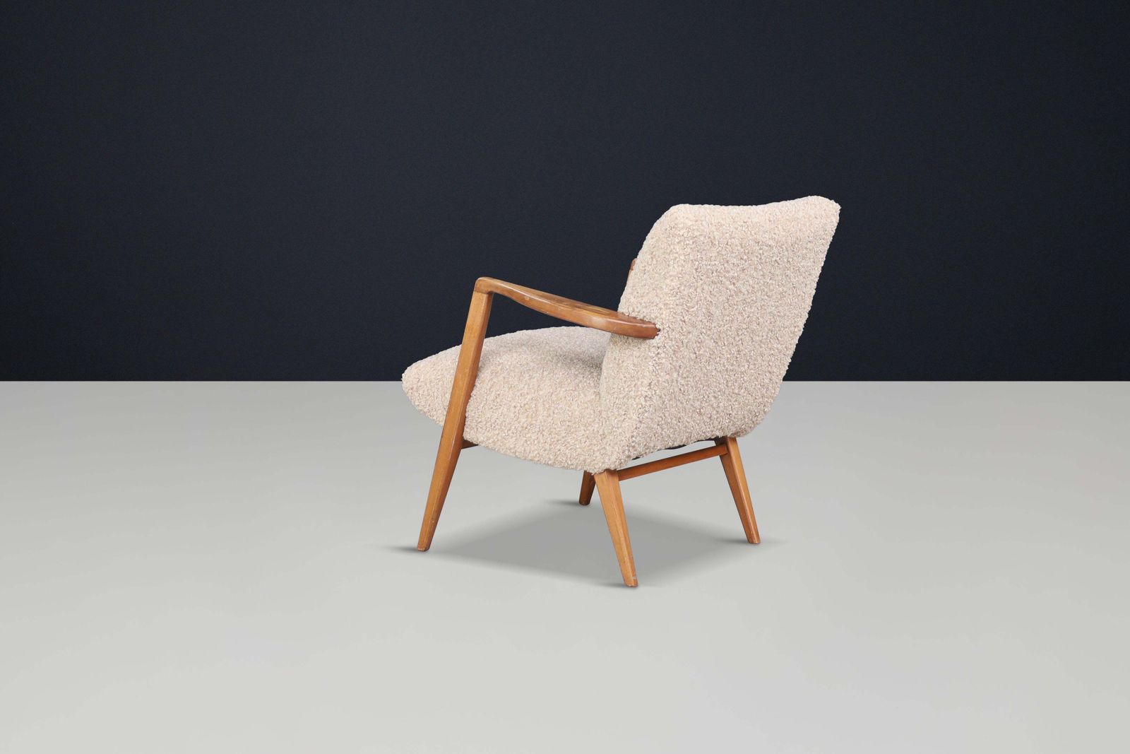 Mid Century Modern Walnut Armchair With Teddy Upholstery, Italy, 1950s photo Furniture