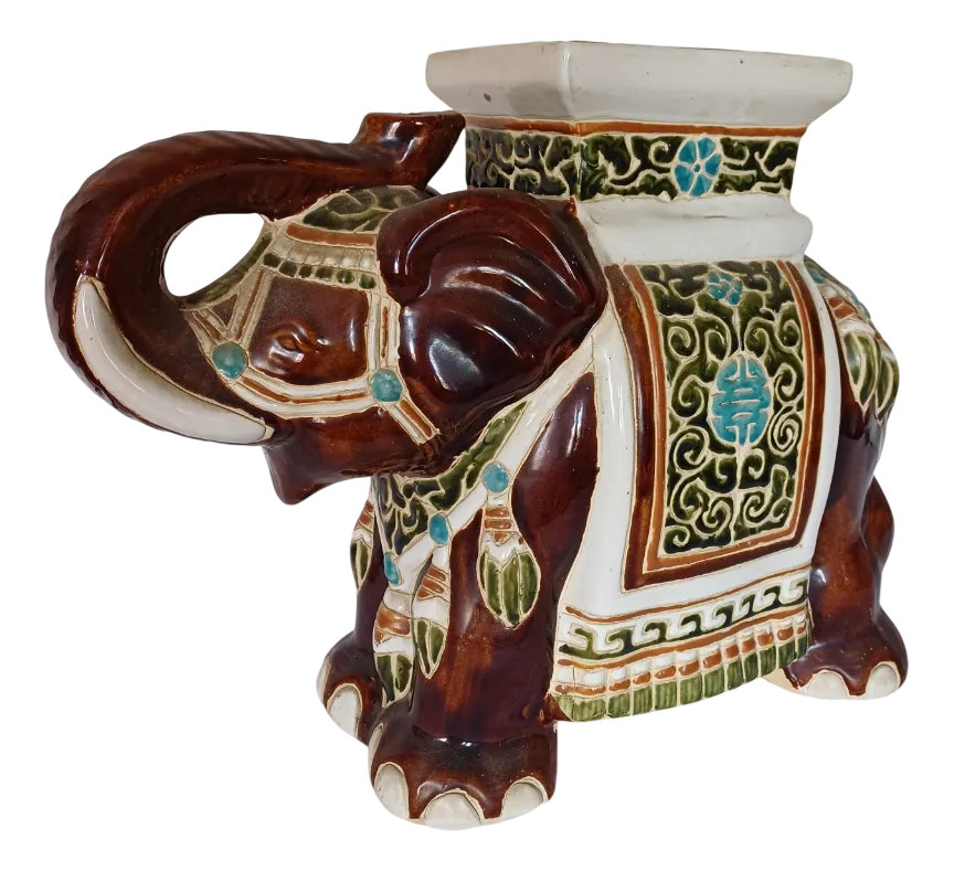 Large Ceramic Elephant Garden Stool Or Plant Stand, 1960s