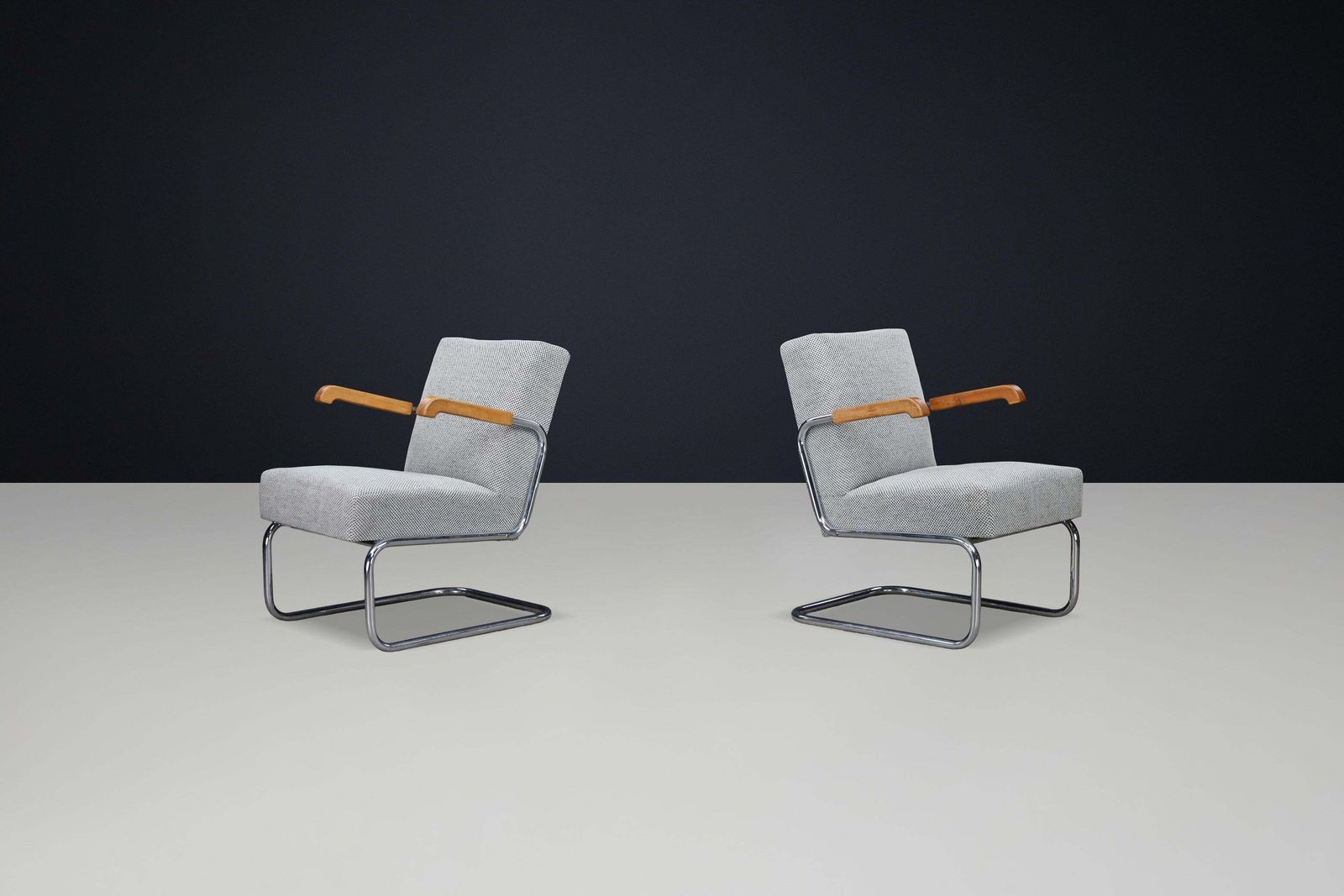 Pair Of Functionalist Cantilever Armchairs With Wooden Armrests, Cz 1930 photo furniture