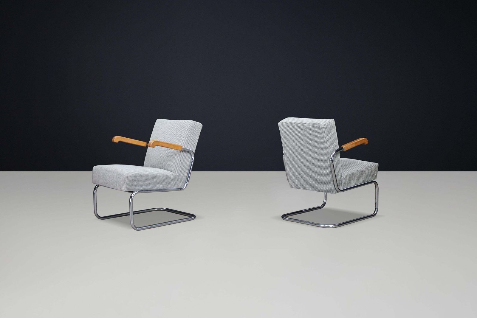Pair Of Functionalist Cantilever Armchairs With Wooden Armrests, Cz 1930 photo for sale