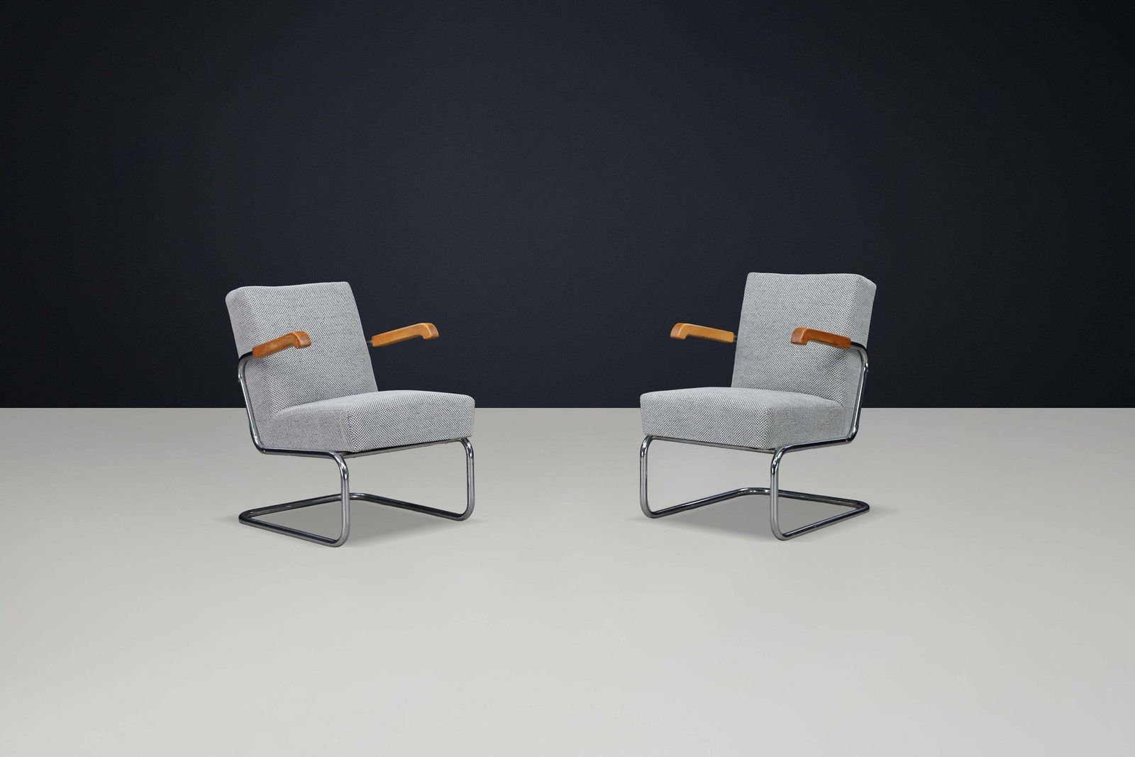 Pair Of Functionalist Cantilever Armchairs With Wooden Armrests, Cz 1930 photo buy