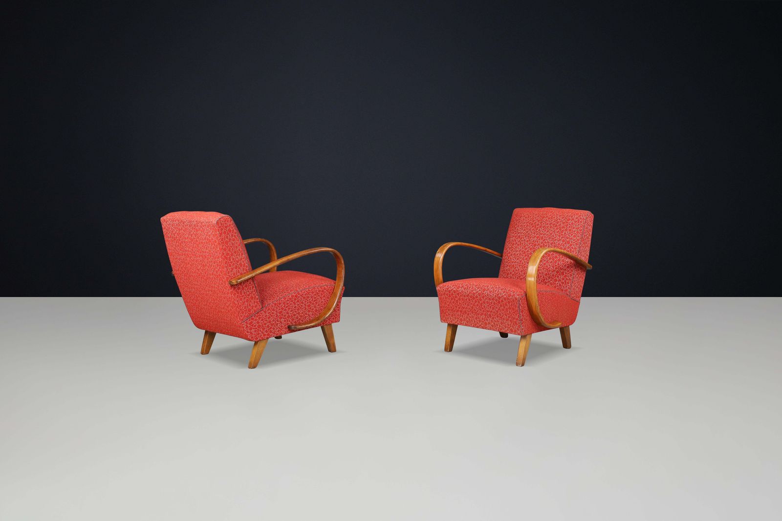 Jindrich Halabala Patinated Bentwood Armchairs With Original Upholstery, 1940s photo for sale