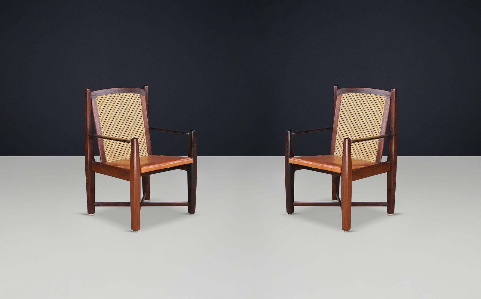Mid Century Modern Hardwood, Cane, And Leather Armchairs, Brazil 1960s photo furniture