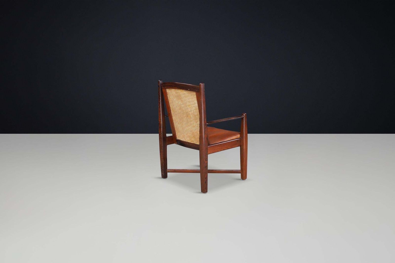 1654.0 Mid Century Modern Hardwood, Cane, And Leather Armchairs, Brazil 1960s photo