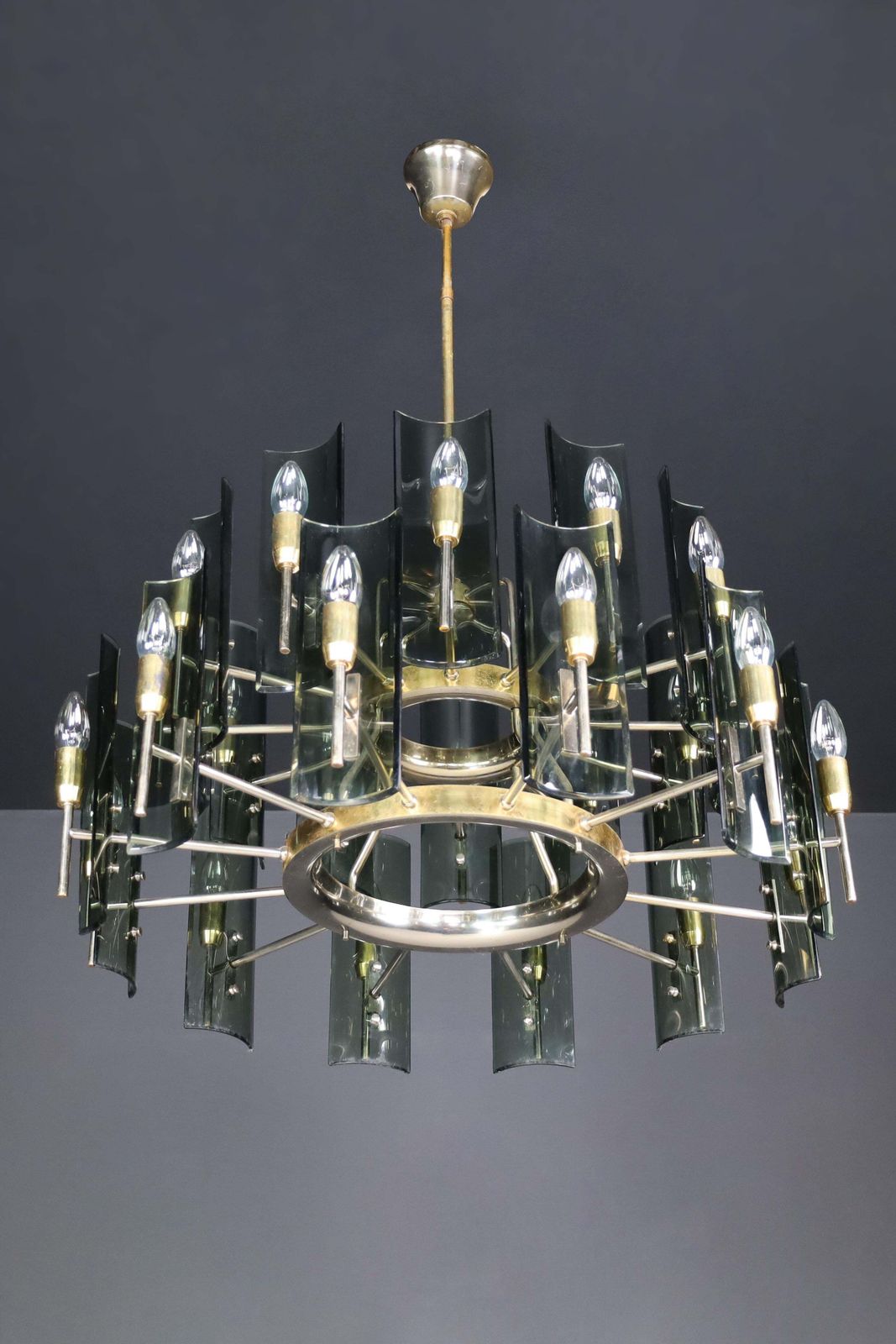 Set Of Six Gino Paroldo Grande Chandeliers In Brass, Italy 1950 photo Lighting