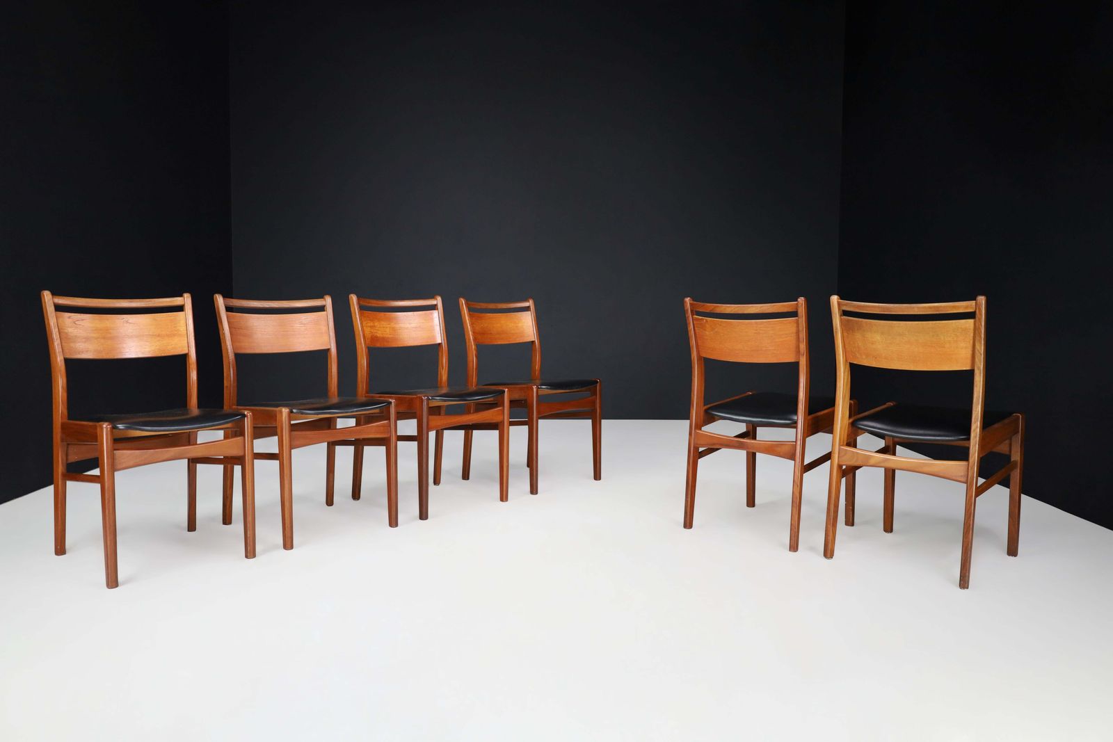 Set Of 6 Scandinavian Modern Teak And Leather Dining Chairs, Denmark, 1960s photo Furniture
