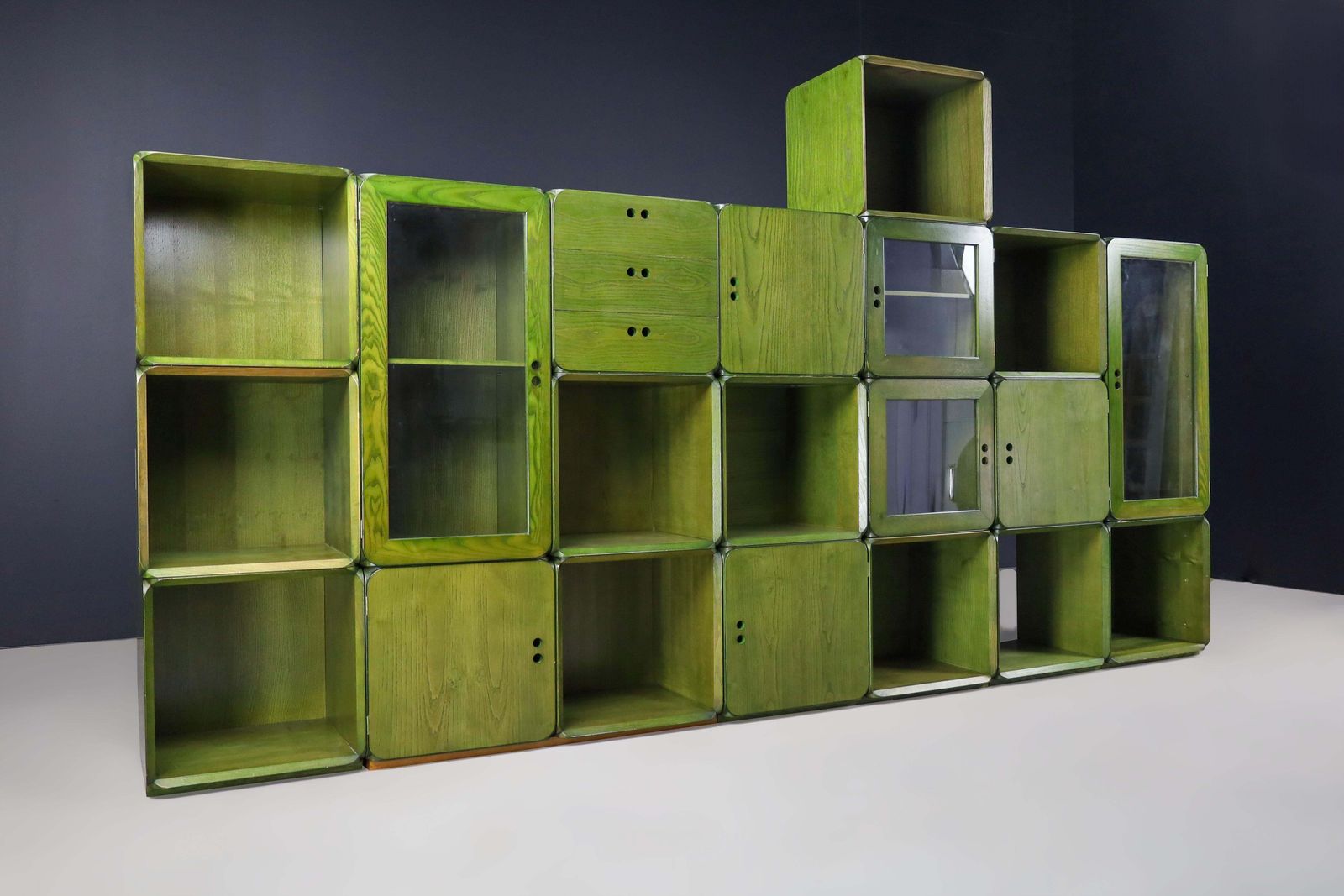 Derk Jan De Vries For Maisa Di Seveso, Natural Green Modular Cabinet Bookcase. photo for sale