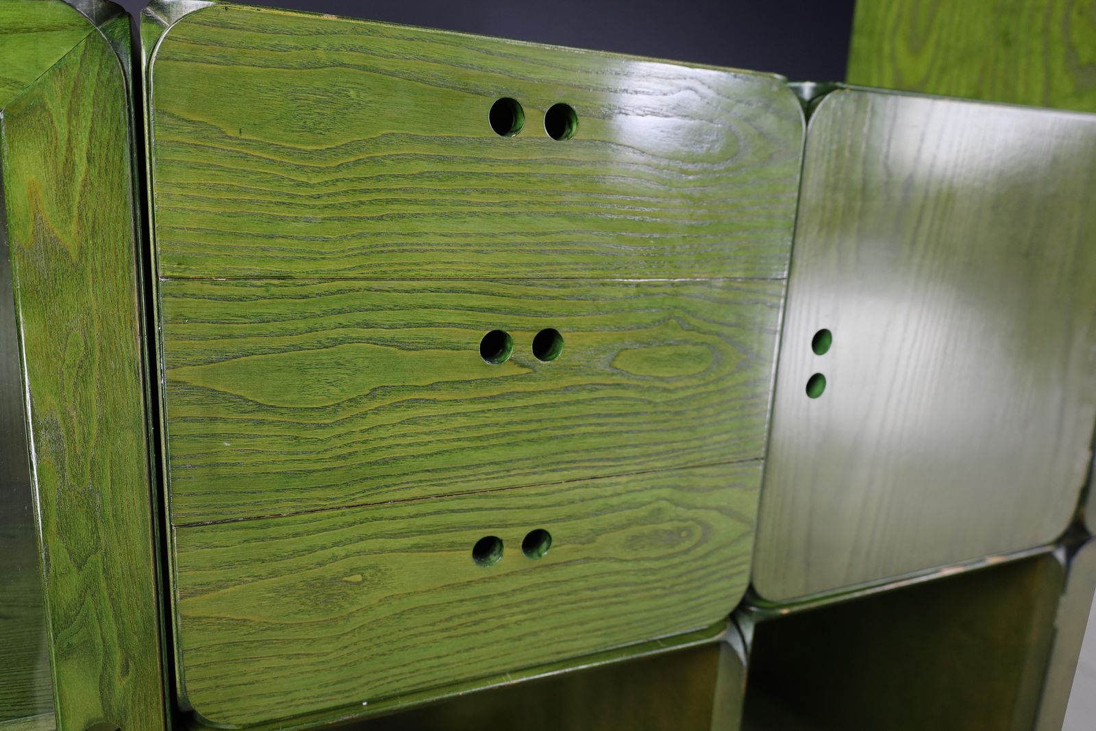 Derk Jan De Vries For Maisa Di Seveso, Natural Green Modular Cabinet Bookcase. photo vintage