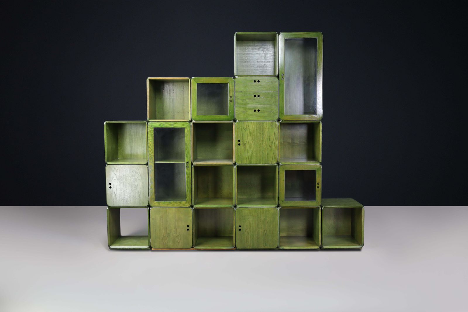 photo buy Derk Jan De Vries For Maisa Di Seveso, Natural Green Modular Cabinet Bookcase.