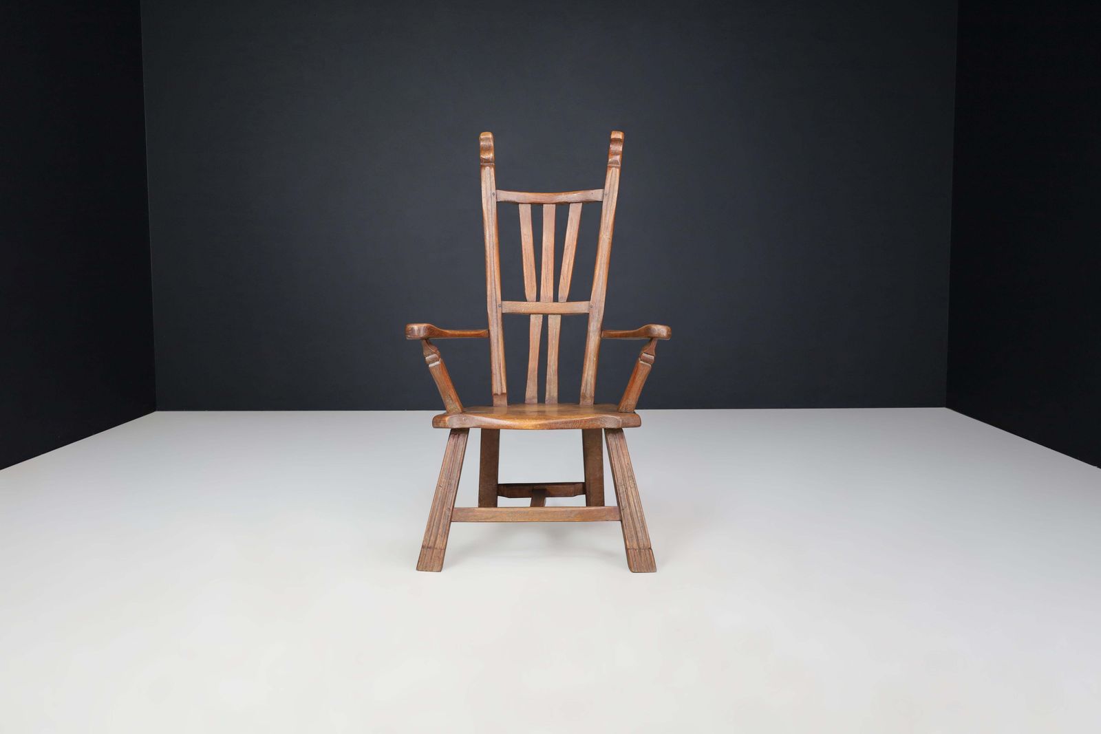 Sculptural Brutalist Oak Armchair – French Artisan Mastery, 1960s photo for sale