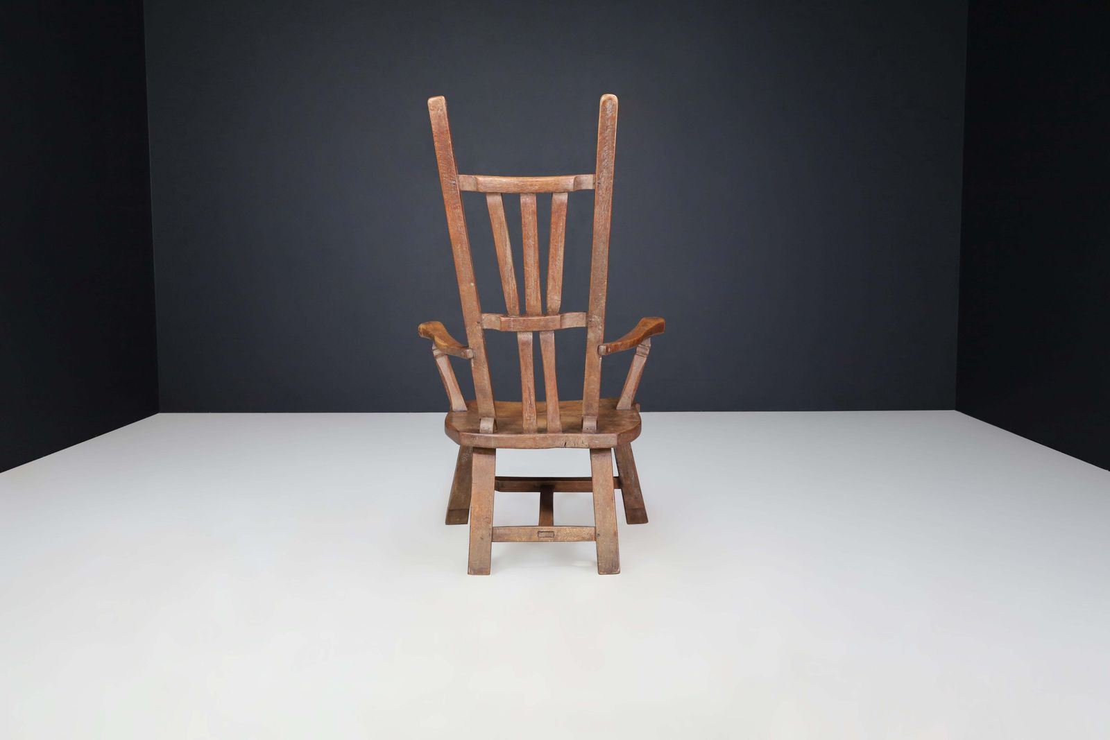 Sculptural Brutalist Oak Armchair – French Artisan Mastery, 1960s photo vinterior