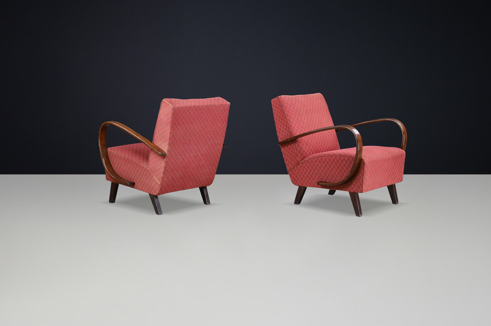 Pair 1940s Jindřich Halabala H 227 Bentwood Armchairs With Original Upholstery photo for sale