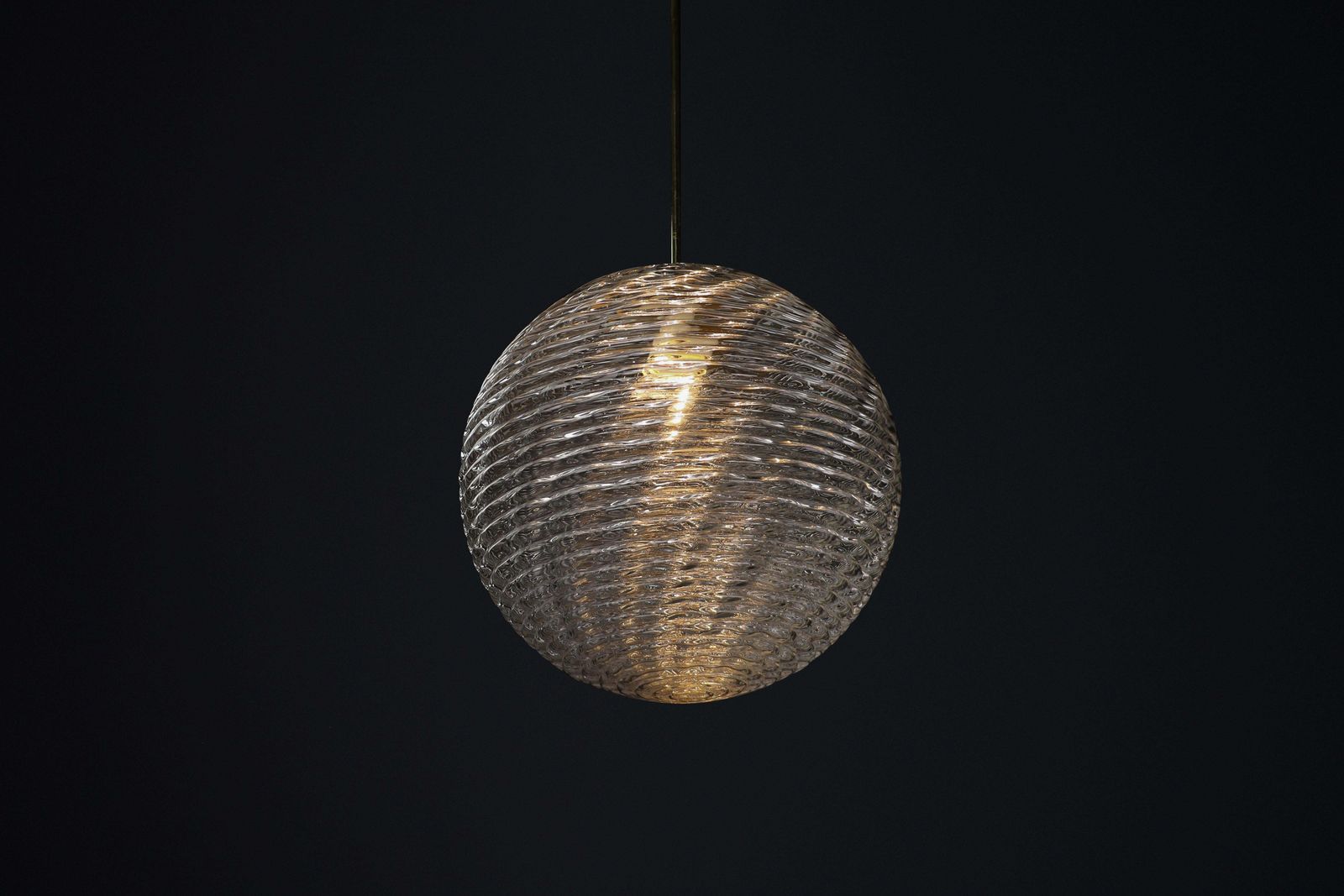 Midcentury Modern Xl  Brass And Pattern Glass Pendant, Prague 1960s photo 1048.0