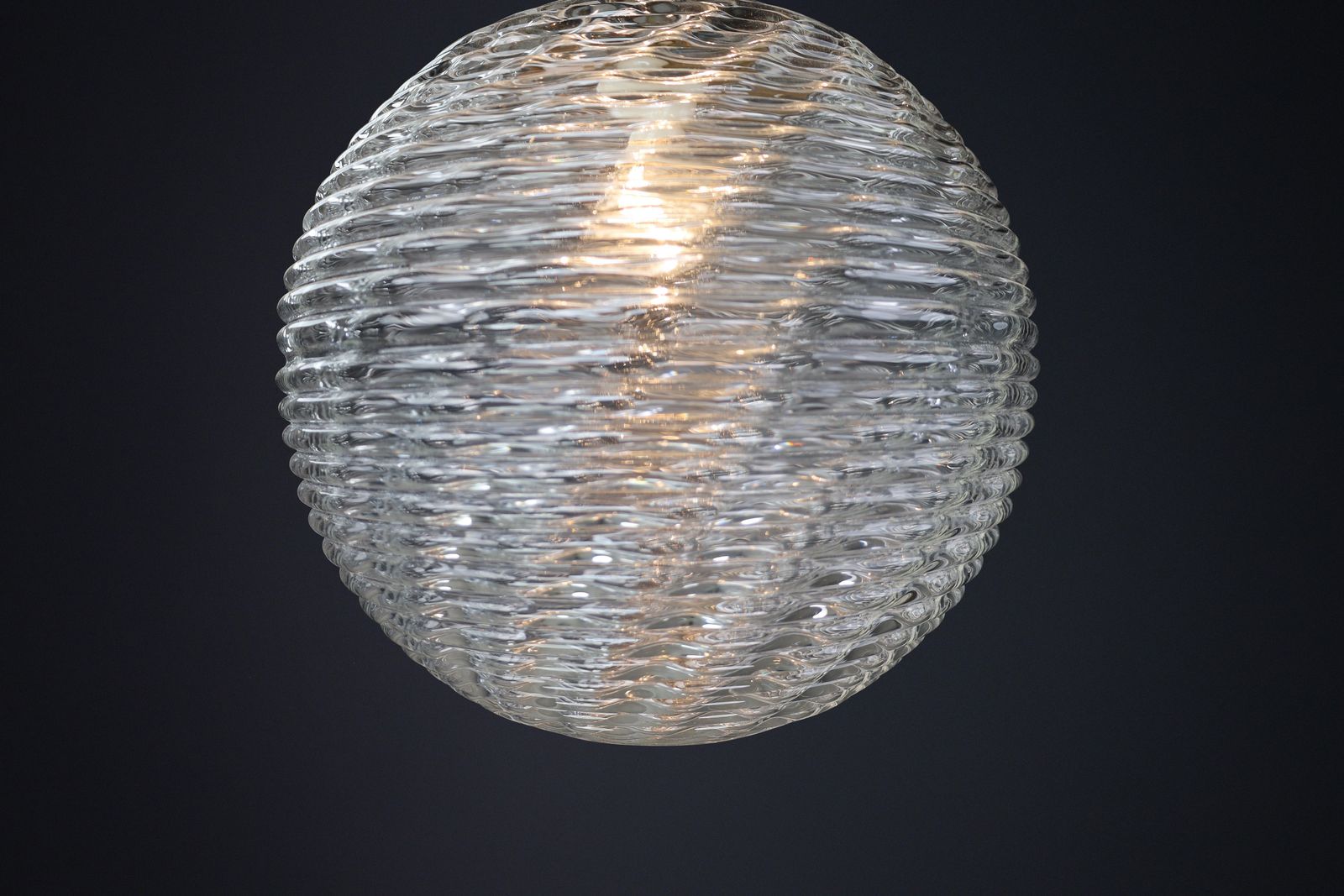 Lighting Midcentury Modern Xl  Brass And Pattern Glass Pendant, Prague 1960s photo