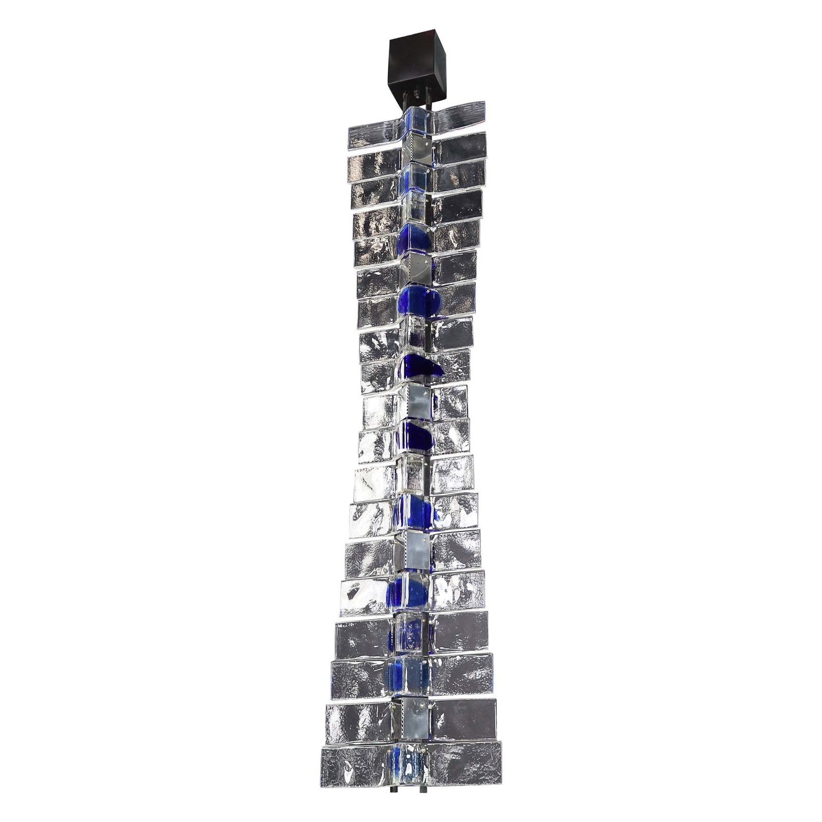Monumental Venini Tazebao Chandelier In Crystal And Sapphire Murano Glass, Italy
