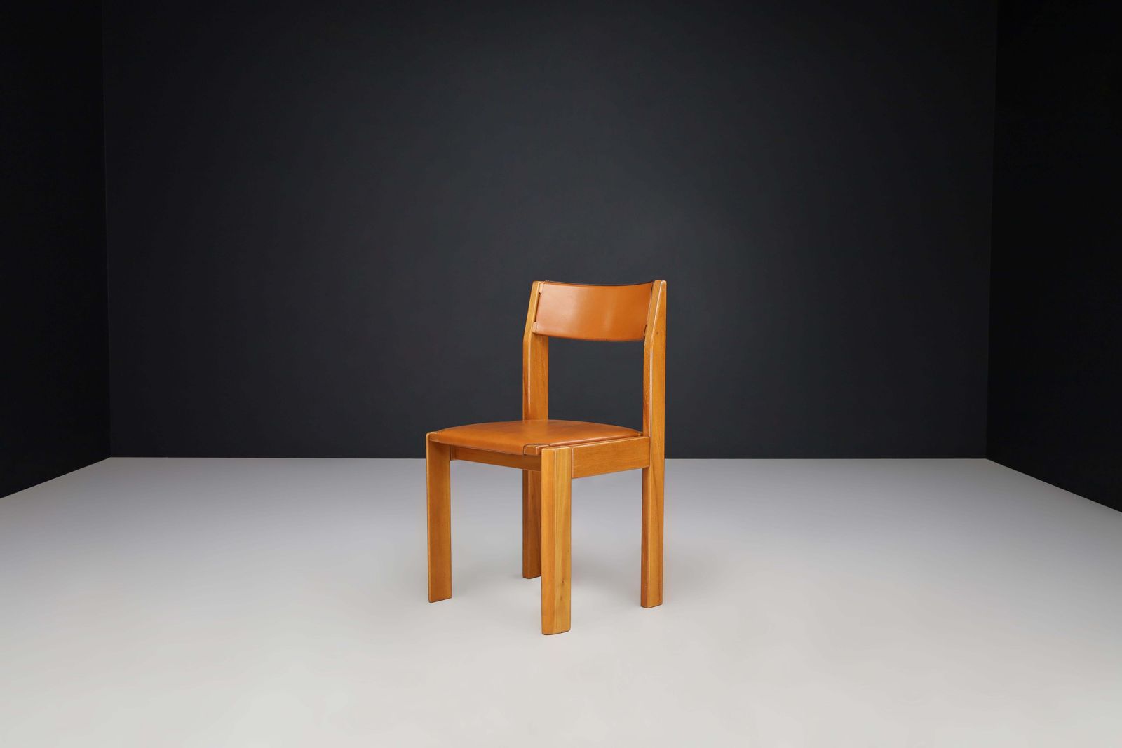 Set Of Four Luigi Gorgoni Dining Chairs In Elm And Leather For Roche Bobois. photo 2853.0