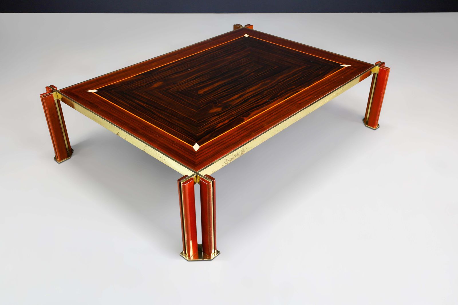 Paolo Barracchia Large Brass And Wood Coffee Table, Italy 1970s photo furniture