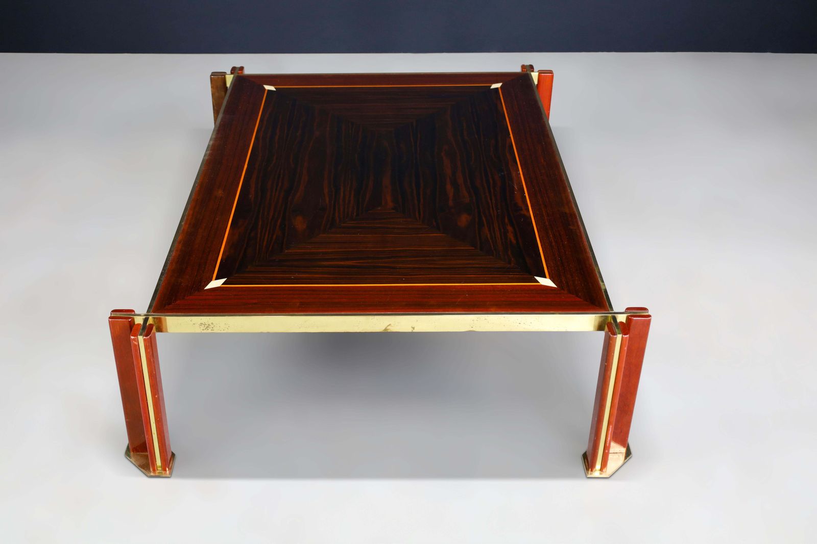 Paolo Barracchia Large Brass And Wood Coffee Table, Italy 1970s photo Furniture