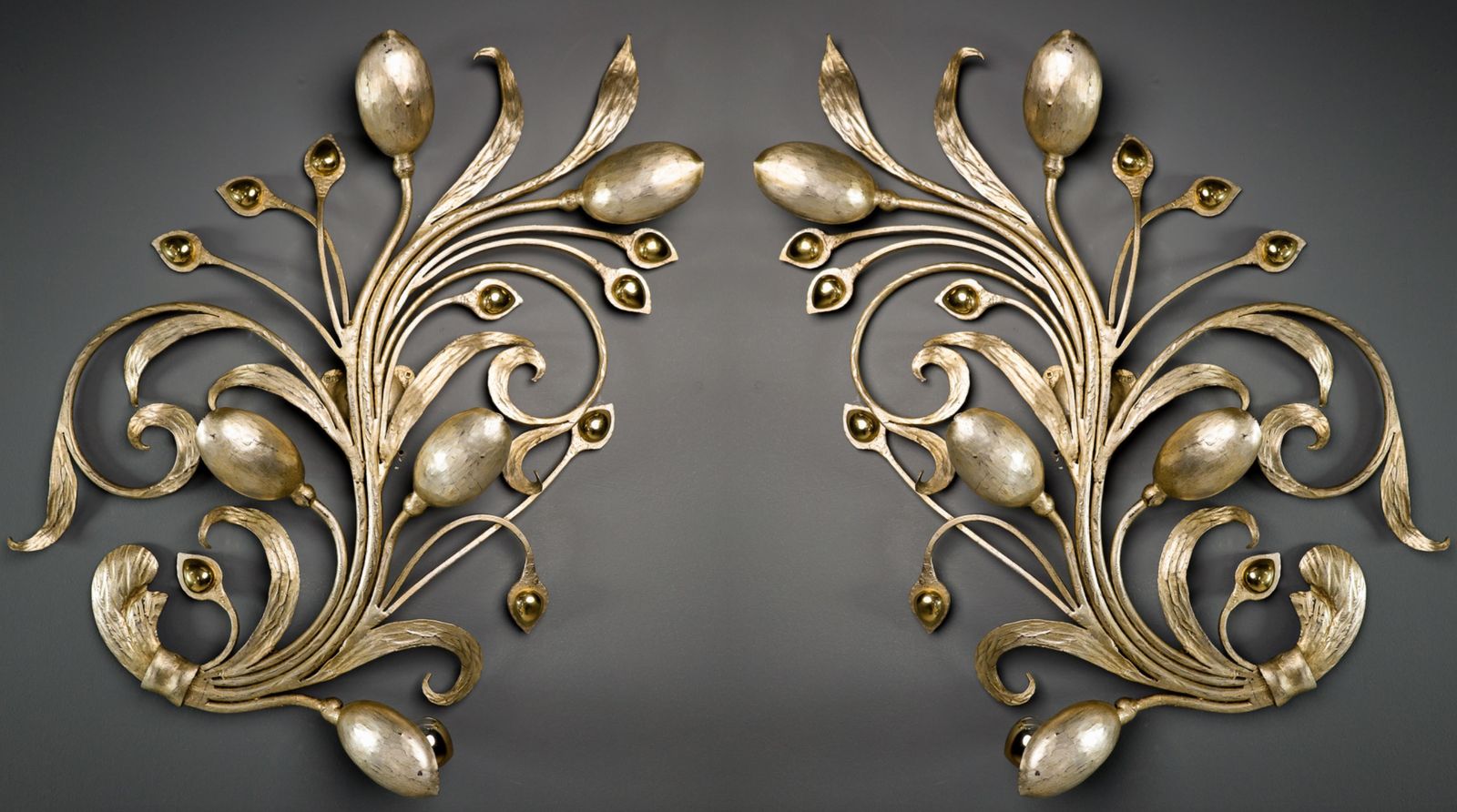 Monumental Floral Leaf Brass Wall Lights / Sculptures By Hans Möller Germany '60 photo furniture