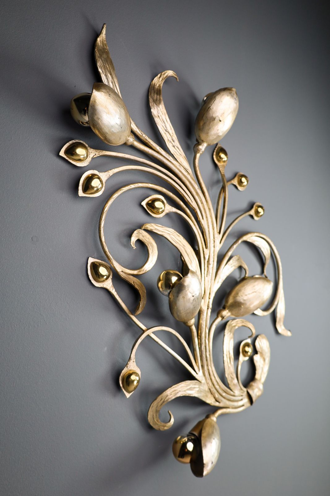 Monumental Floral Leaf Brass Wall Lights / Sculptures By Hans Möller Germany '60 photo vinterior