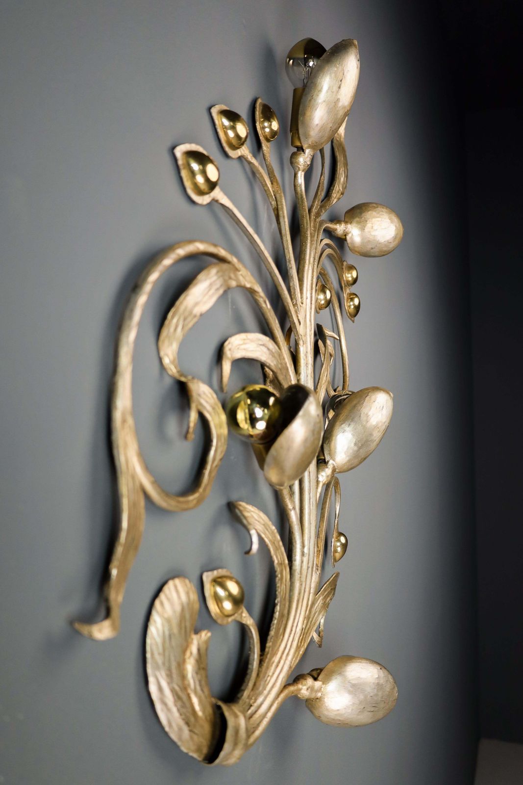photo for sale Monumental Floral Leaf Brass Wall Lights / Sculptures By Hans Möller Germany '60