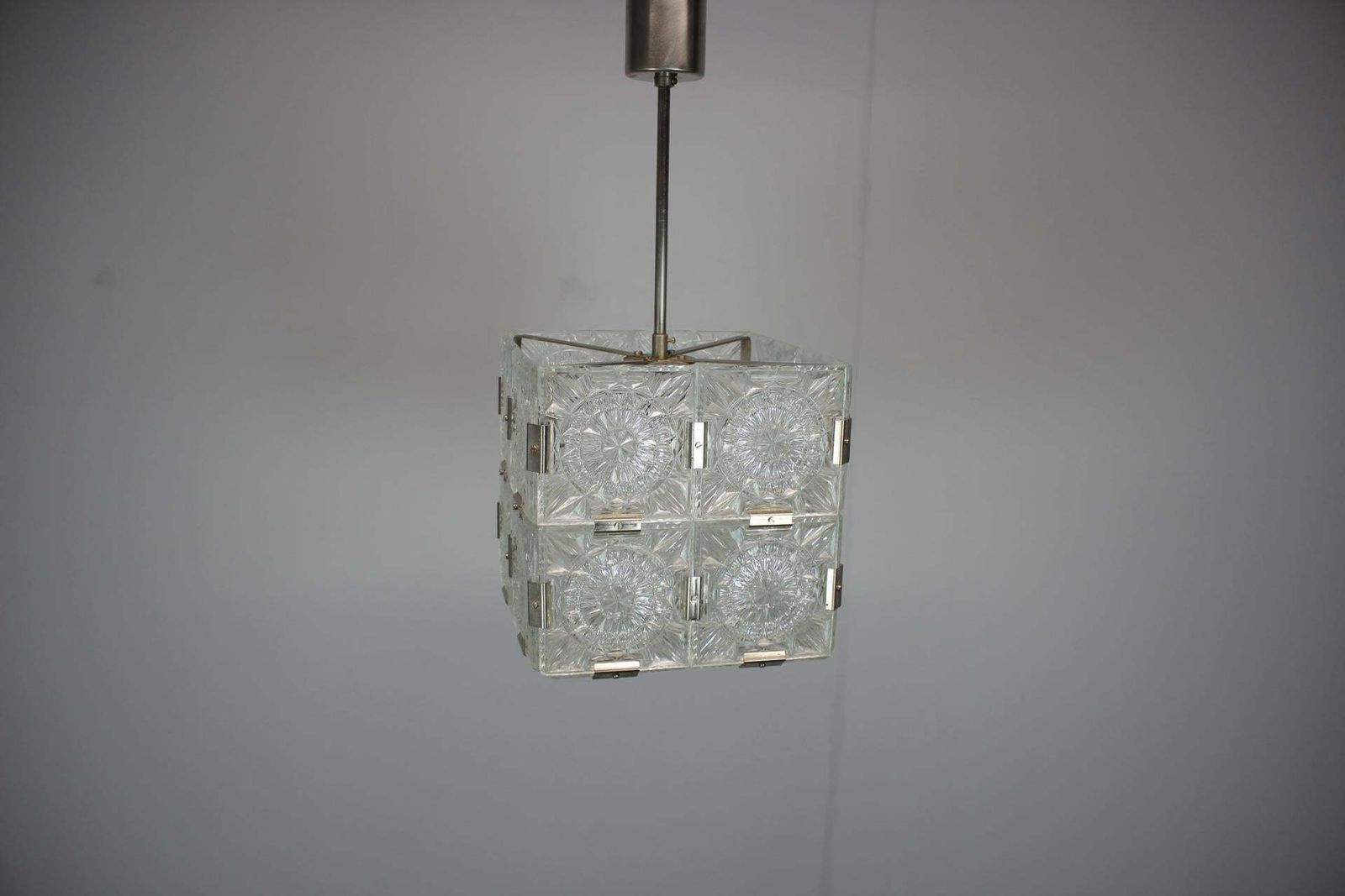 Mid Century Square Clear Glass Pendant By Kamenicky šenov, 1960s, Czechoslovakia photo vinterior