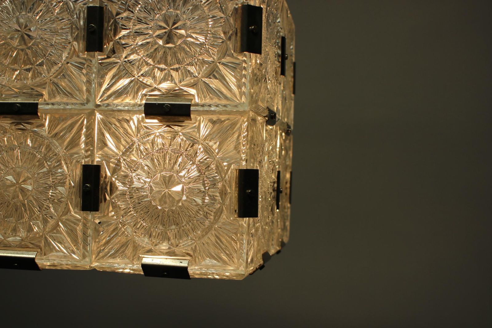 Lighting Mid Century Square Clear Glass Pendant By Kamenicky šenov, 1960s, Czechoslovakia photo