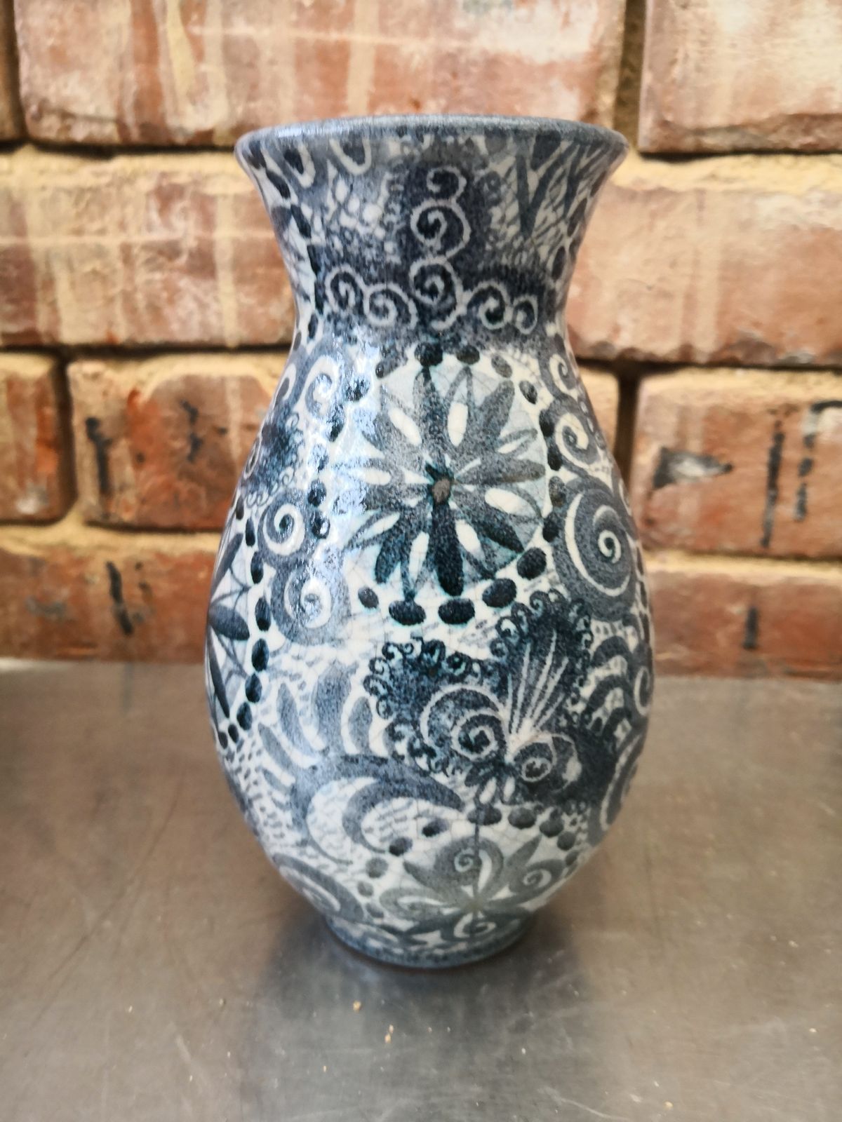 Schleiss Gmunden Austrian 1930s 1940s Blue And White Vase With Beautiful Decoration  20cms photo furniture