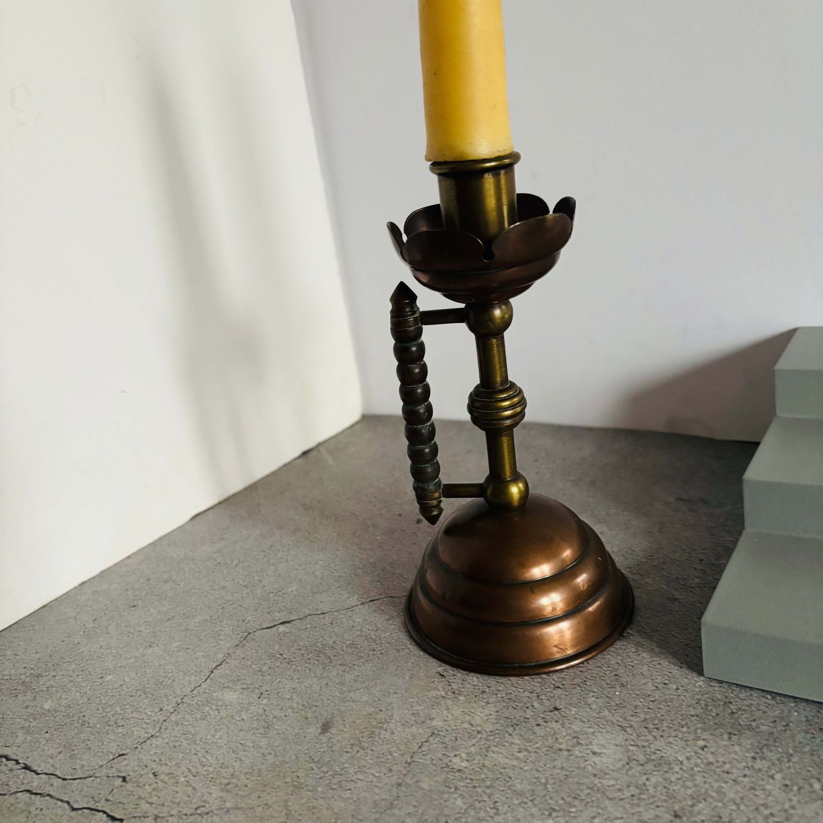 Arts & Crafts Copper And Brass Candlestick photo for sale
