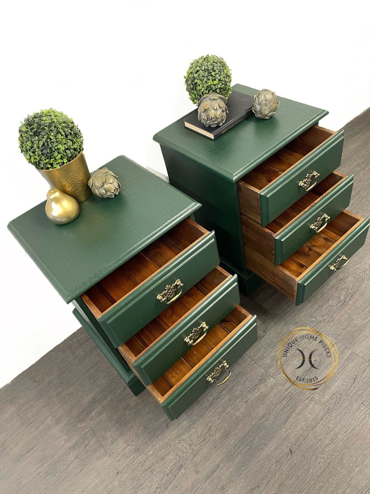 Set Of Two Green Bedside Drawers photo for sale
