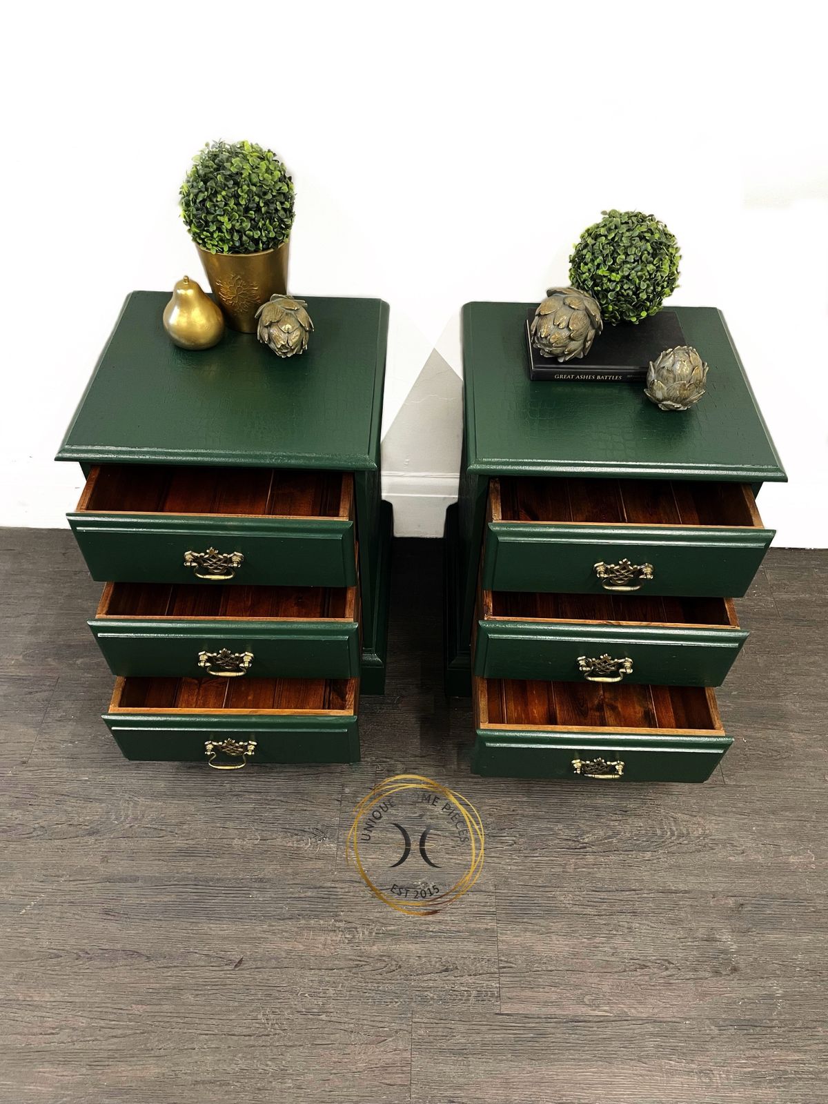 photo furniture Set Of Two Green Bedside Drawers