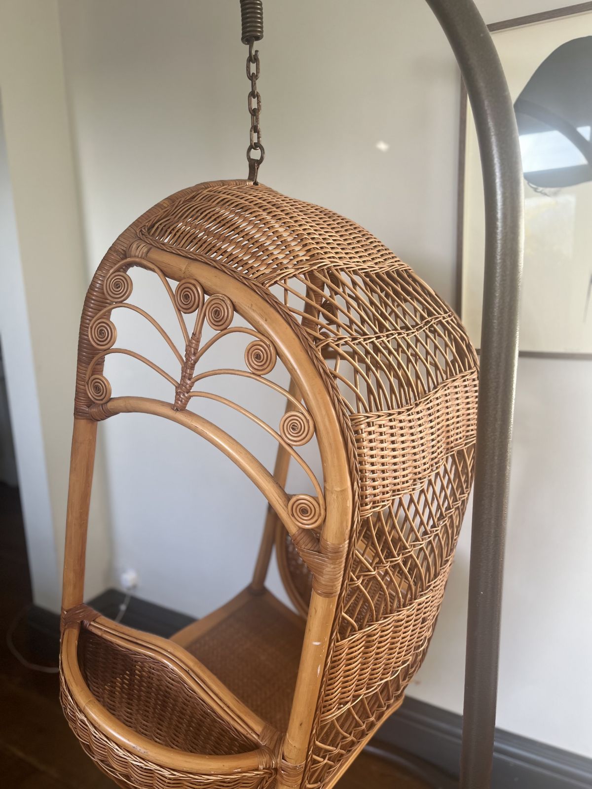 Rattan Hang Egg Cage Lounge Armchair Chair. Cane Egg Chair, Mid Century Cane Egg Chair, Swing Egg Chair photo 550.0