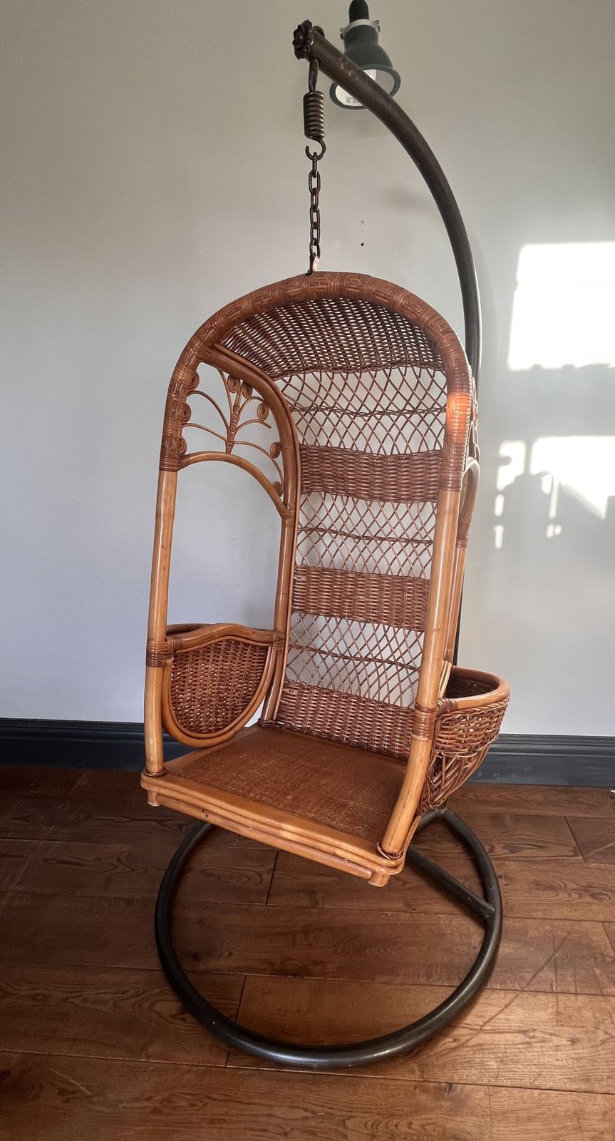550.0 Rattan Hang Egg Cage Lounge Armchair Chair. Cane Egg Chair, Mid Century Cane Egg Chair, Swing Egg Chair photo
