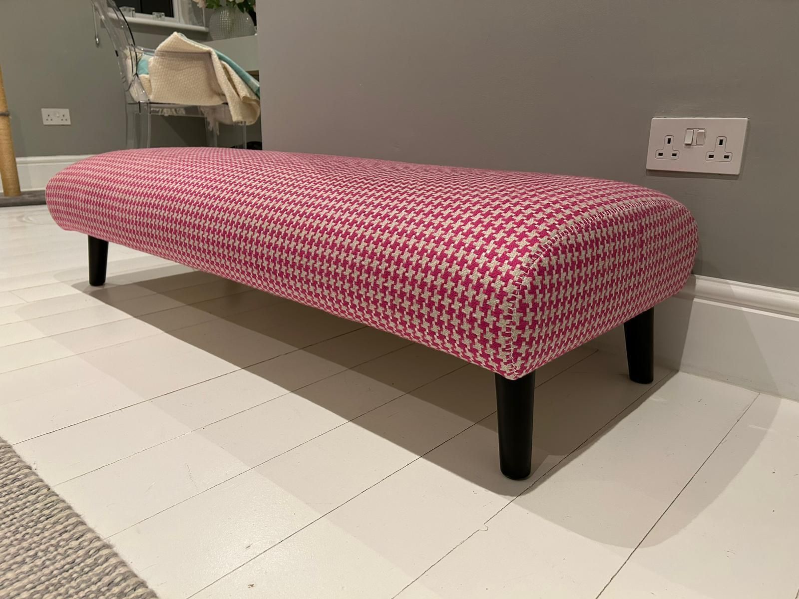 Designers Guild Elipse Footstool (Large) With Pink Houndstooth Fabric