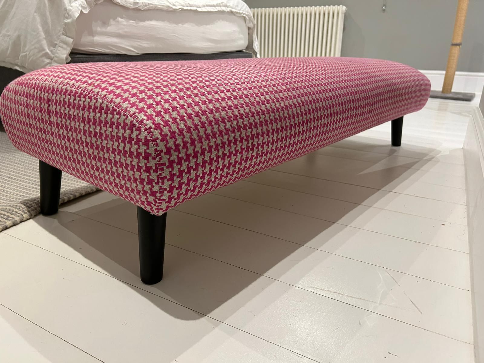 Designers Guild Elipse Footstool (Large) With Pink Houndstooth Fabric photo vinterior