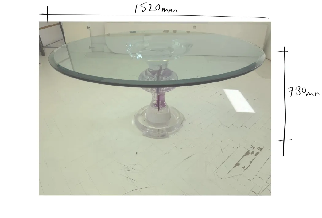 Contemporary Round Glass Dining Table With Sculptural Acrylic Base – 1520mm photo furniture