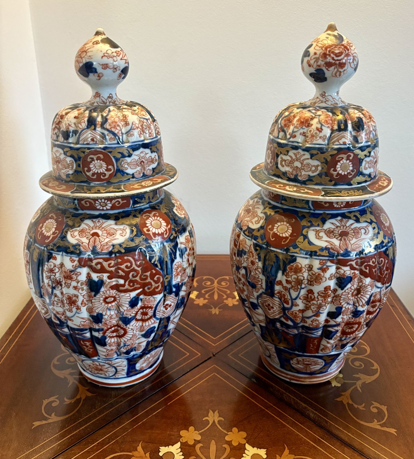 Pair Of Quality Antique Japanese Imari Lidded Vases