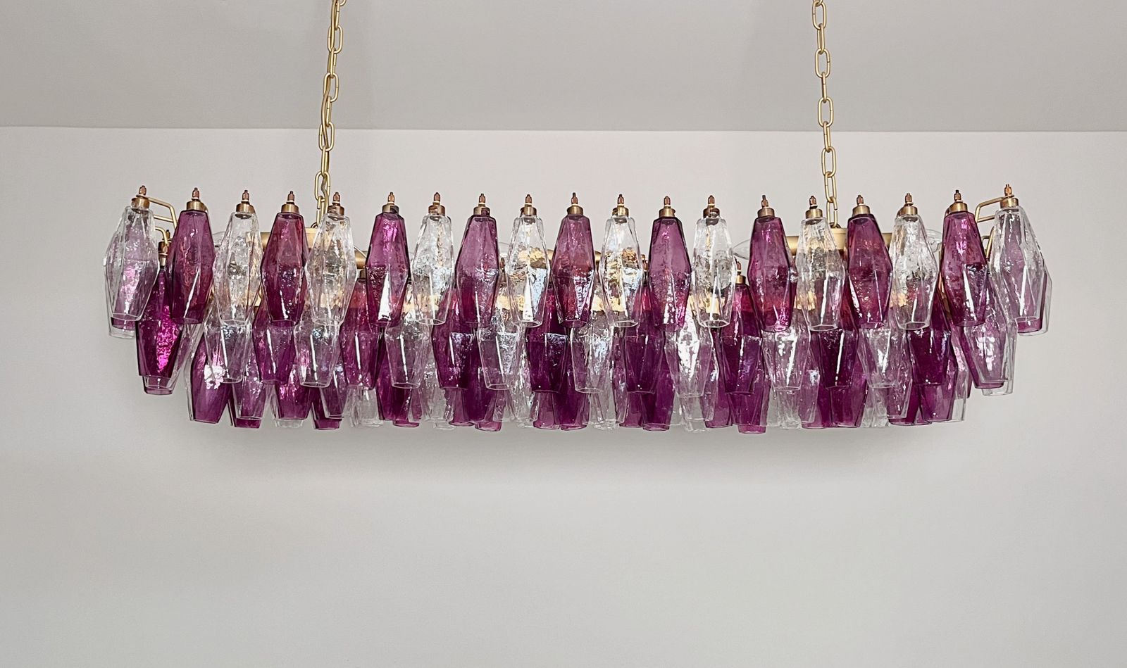 Elegant Murano Poliedri Chandelier   Carlo Scarpa   138 Amethyst/Clear Glasses photo Lighting