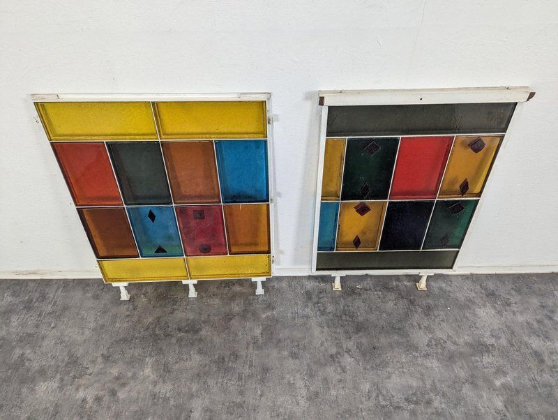 Panels In Thick Colored Saint Gobin Glass Tiles, Set Of 2 photo 921.0