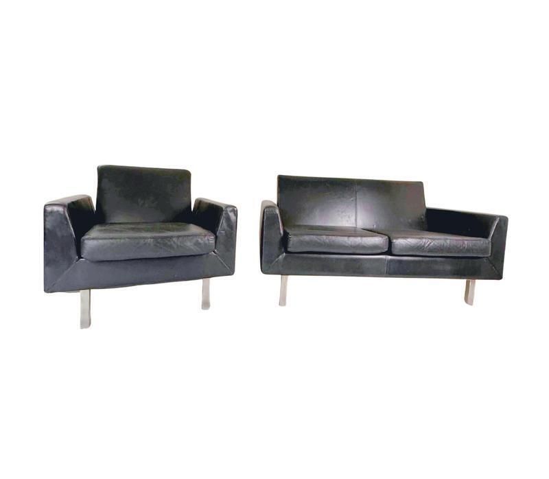 Model F410 Lounge Set In Black Leather By Theo Ruth For Artifort, 1950s, Set Of 3 photo for sale