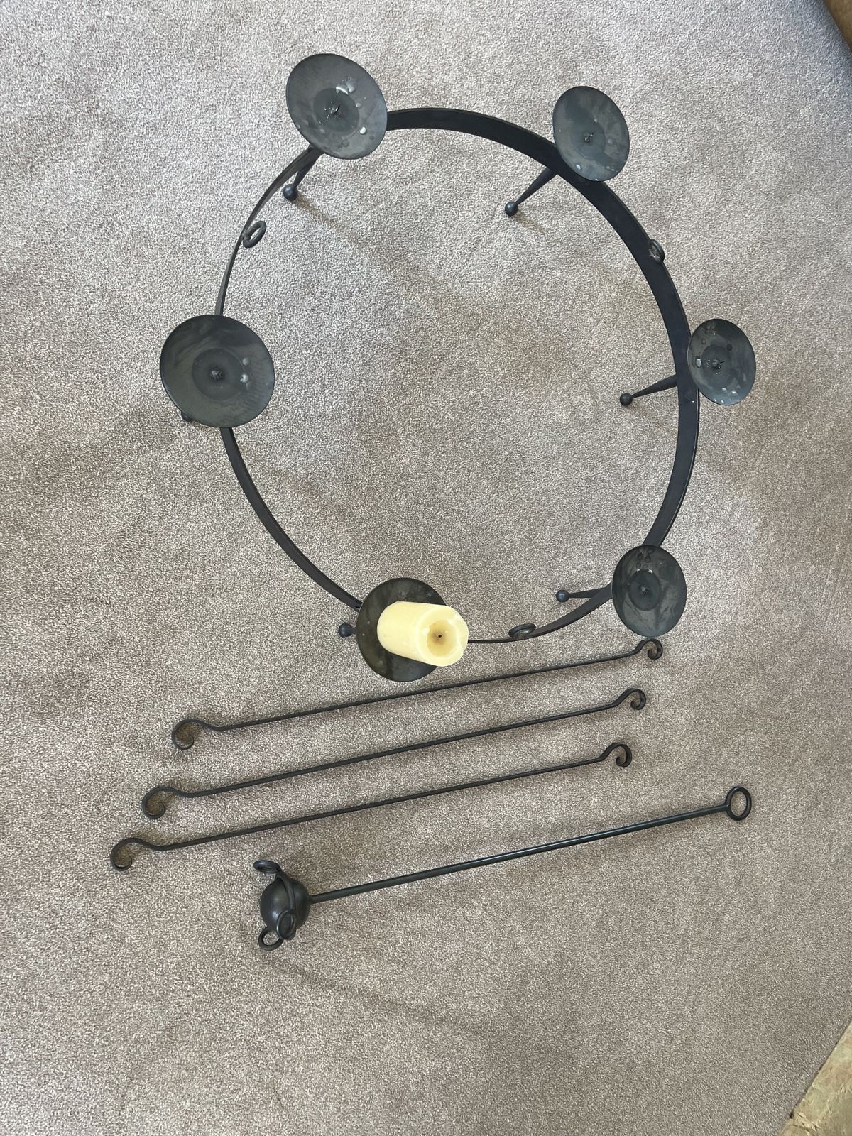 Stunning Handmade Black Iron Candelabra – One Of A Kind Statement Piece, 200cm Drop photo 295.0