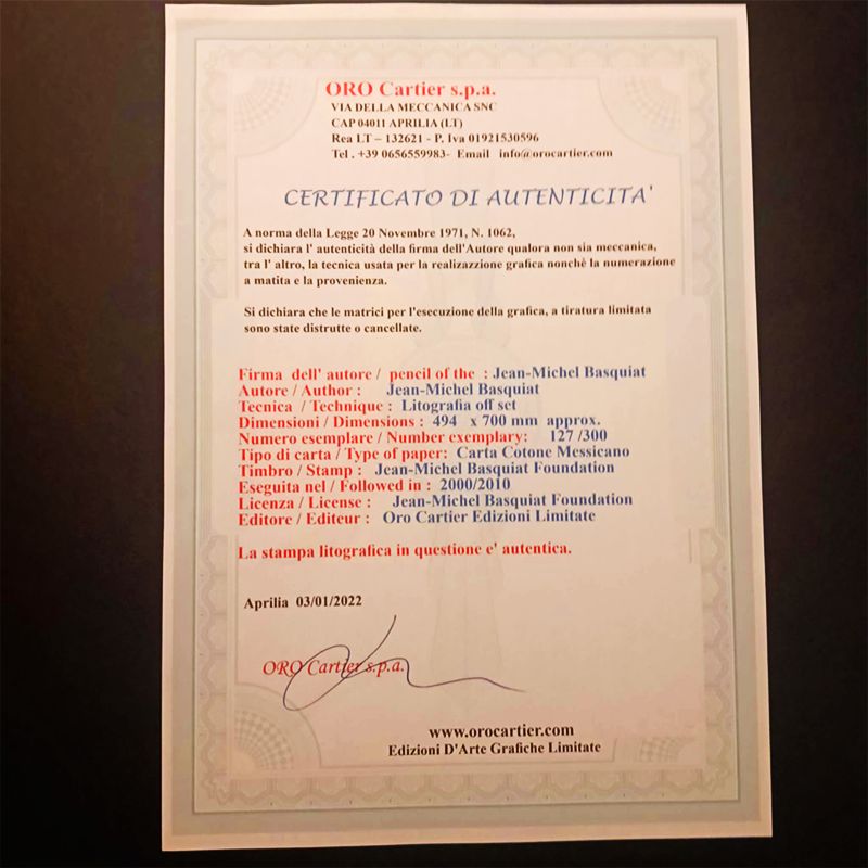 Jean Michel Basquiat Limited Edition Lithograph Numbered In Pencil. Coa photo vinterior
