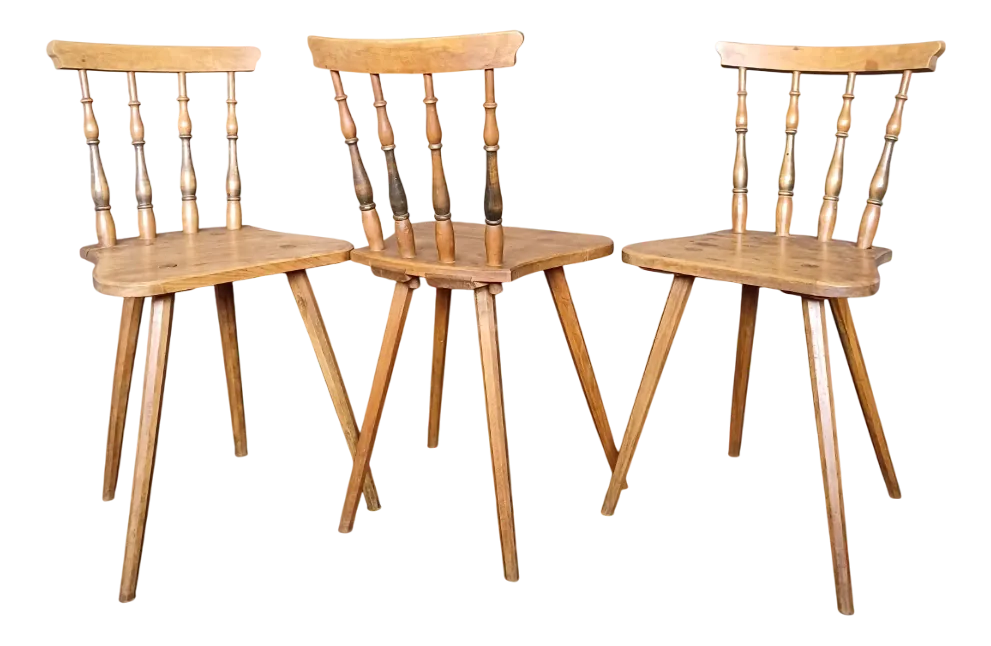 Antique Slovenian Alps Farm Chairs, 1930s, Set Of 3
