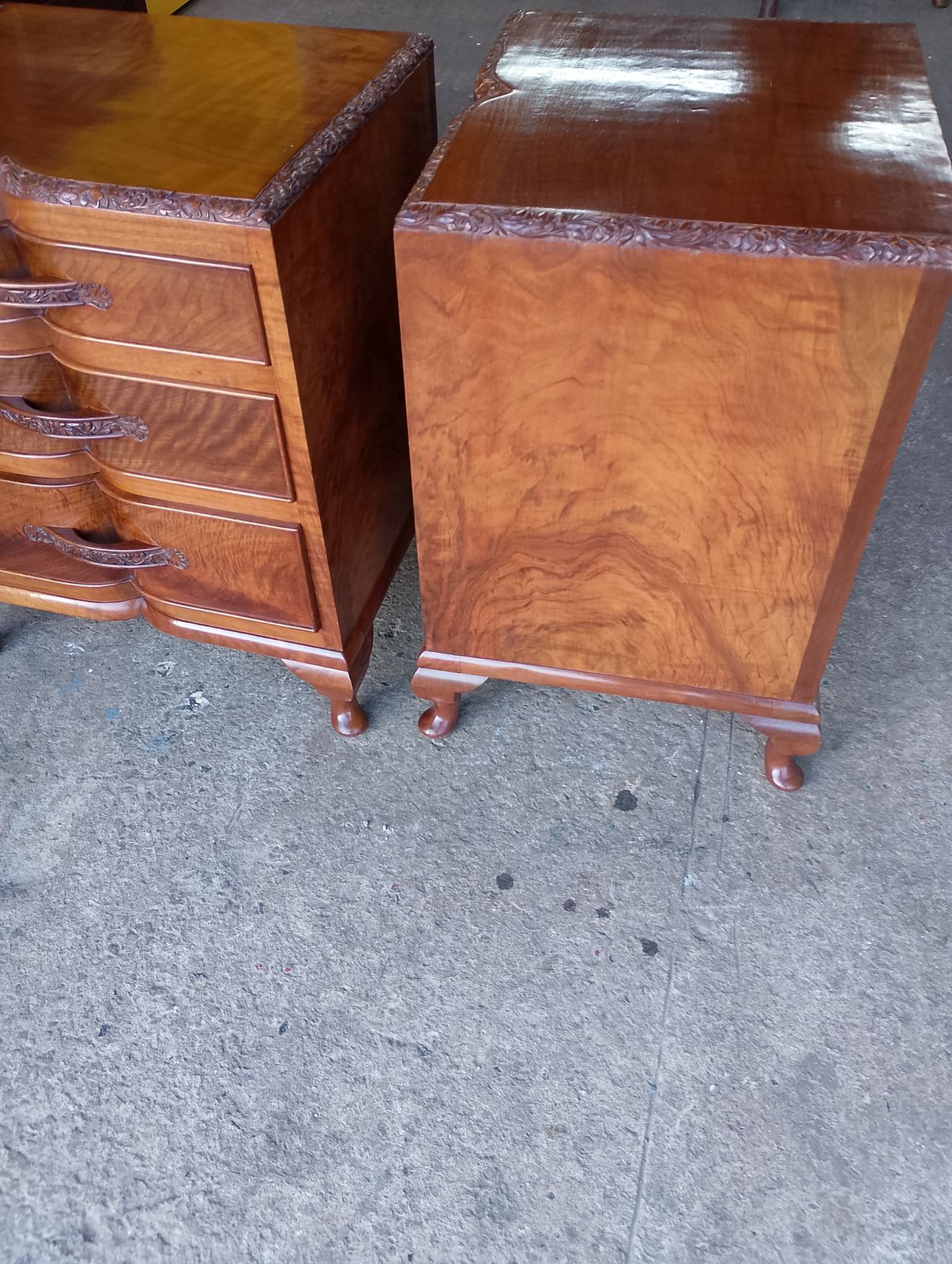 Solid Walnut Pair Of Bedside Chest Of Drawers C1930/40s photo Furniture
