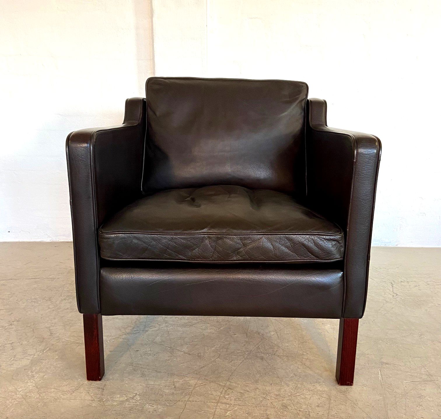 Mid Century Stouby Leather Lounge Chair  And Stool In Brown Leather photo vinterior