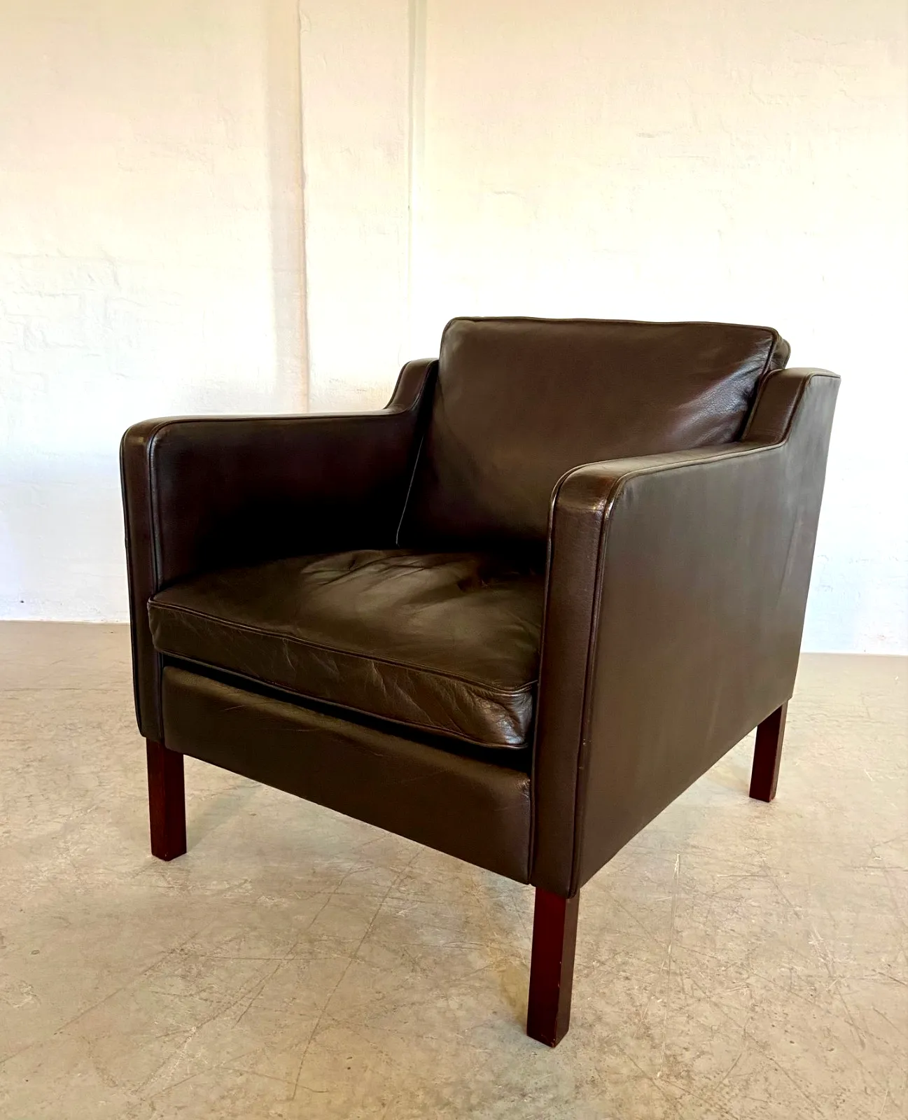 Furniture Mid Century Stouby Leather Lounge Chair  And Stool In Brown Leather photo