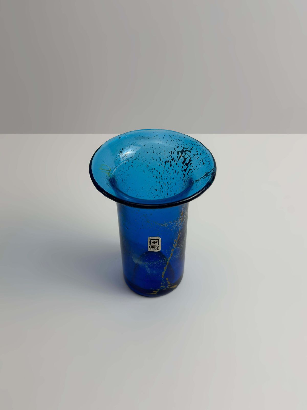 Mdina Glass Spill Vase In Blue And Yellow, Malta, 1970s photo for sale