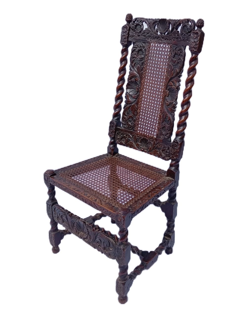 C17th Century 'Carolean' Carved Walnut And Caned Chair