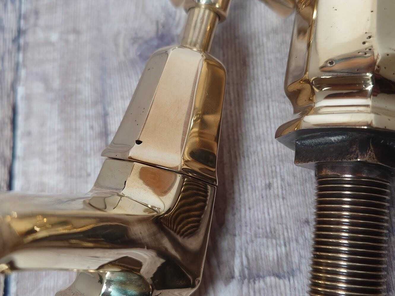 photo for sale Pair Of Original Art Deco Basin Taps, Polished Brass Sink Faucets, 1920s Basin Taps, Overhauled And Ready To Fit.