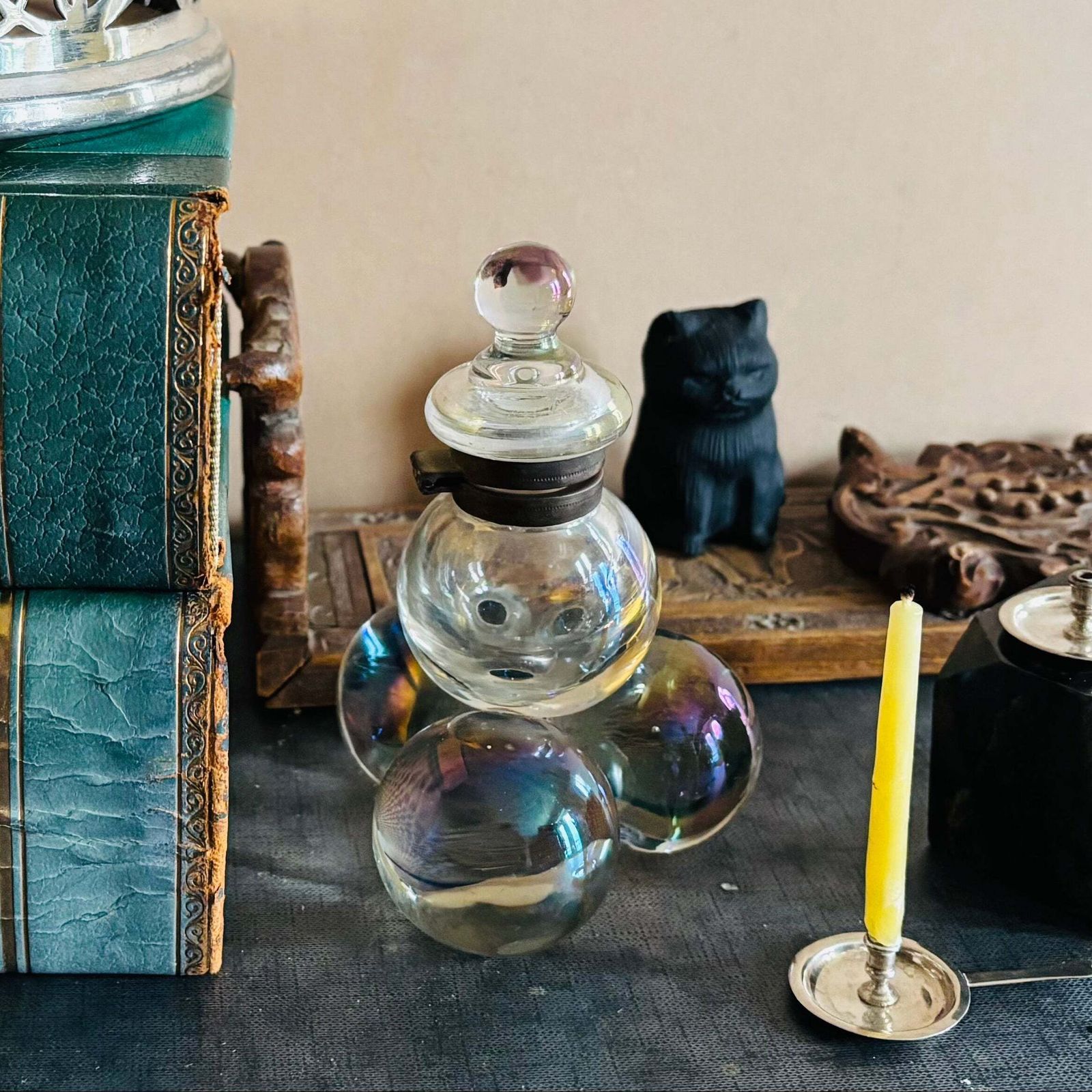 Antique Iridescent Glass Soap Bubble Inkwell photo furniture